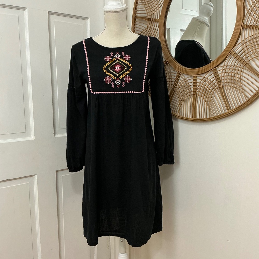Old Navy Embroidered Dress XXL 18 Runs Small Black Cotton Boho Festival